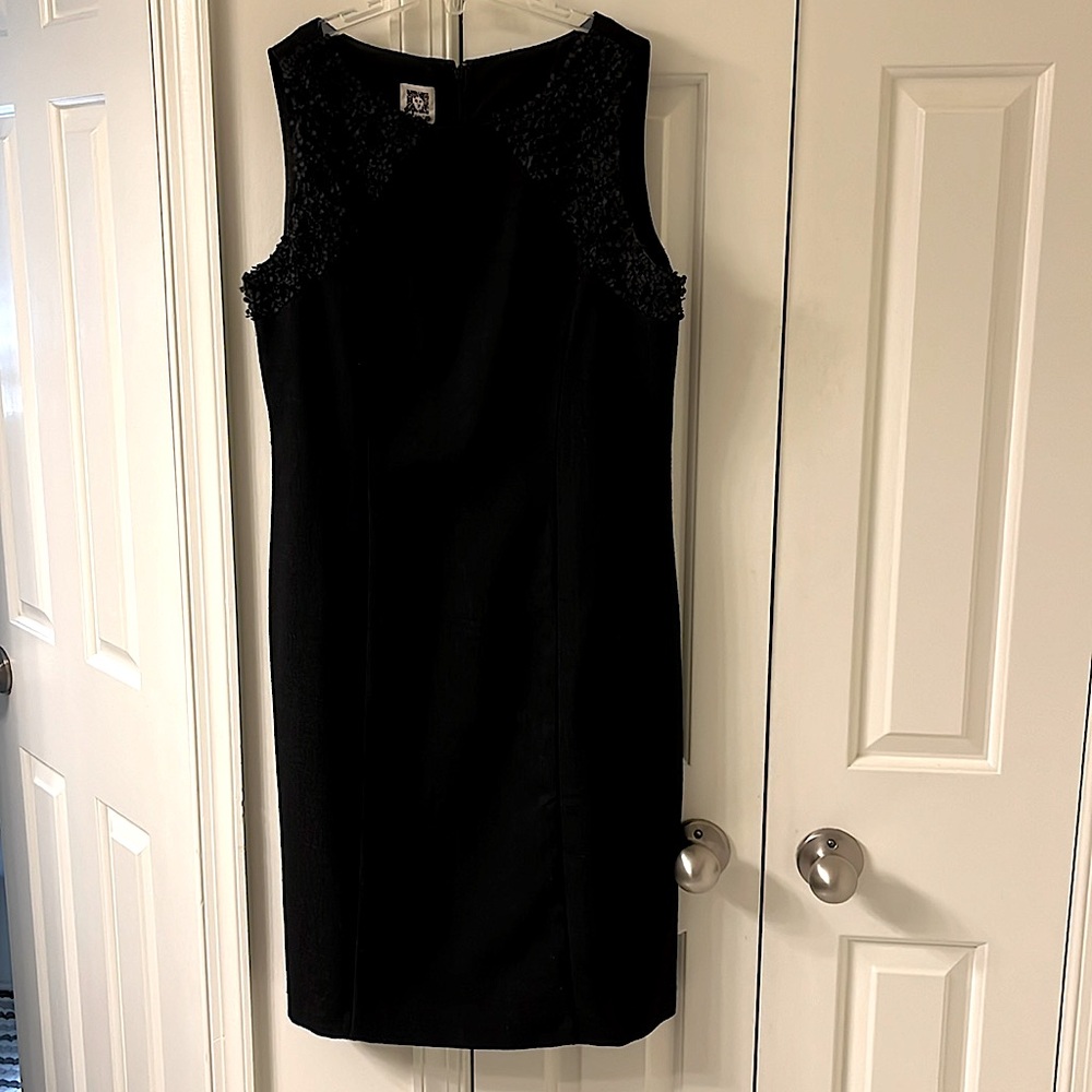 Black Anne Klein pencil dress with decorative shoulders